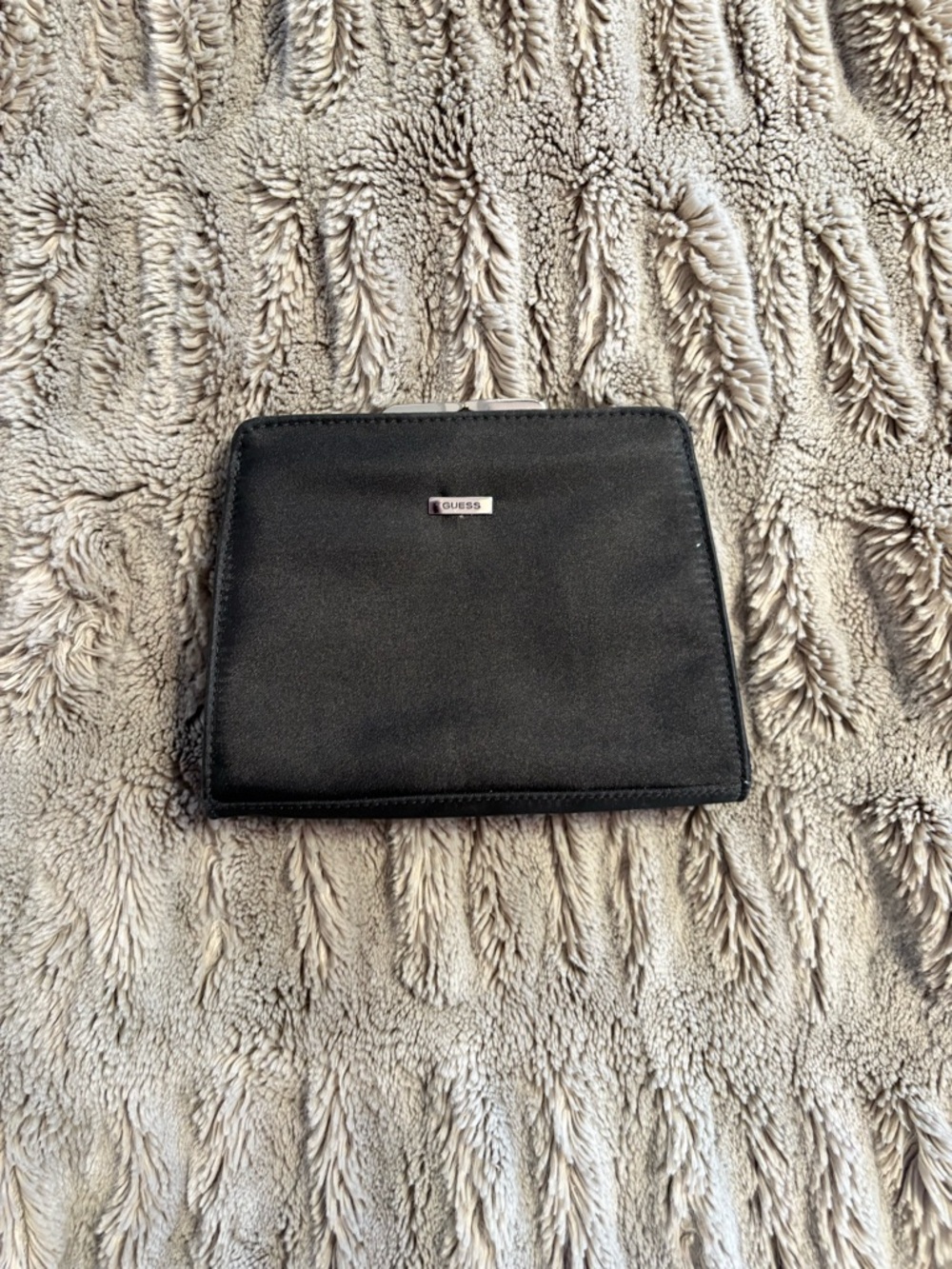 GUESS Black Clutch Purse with Attachable Silver Chain